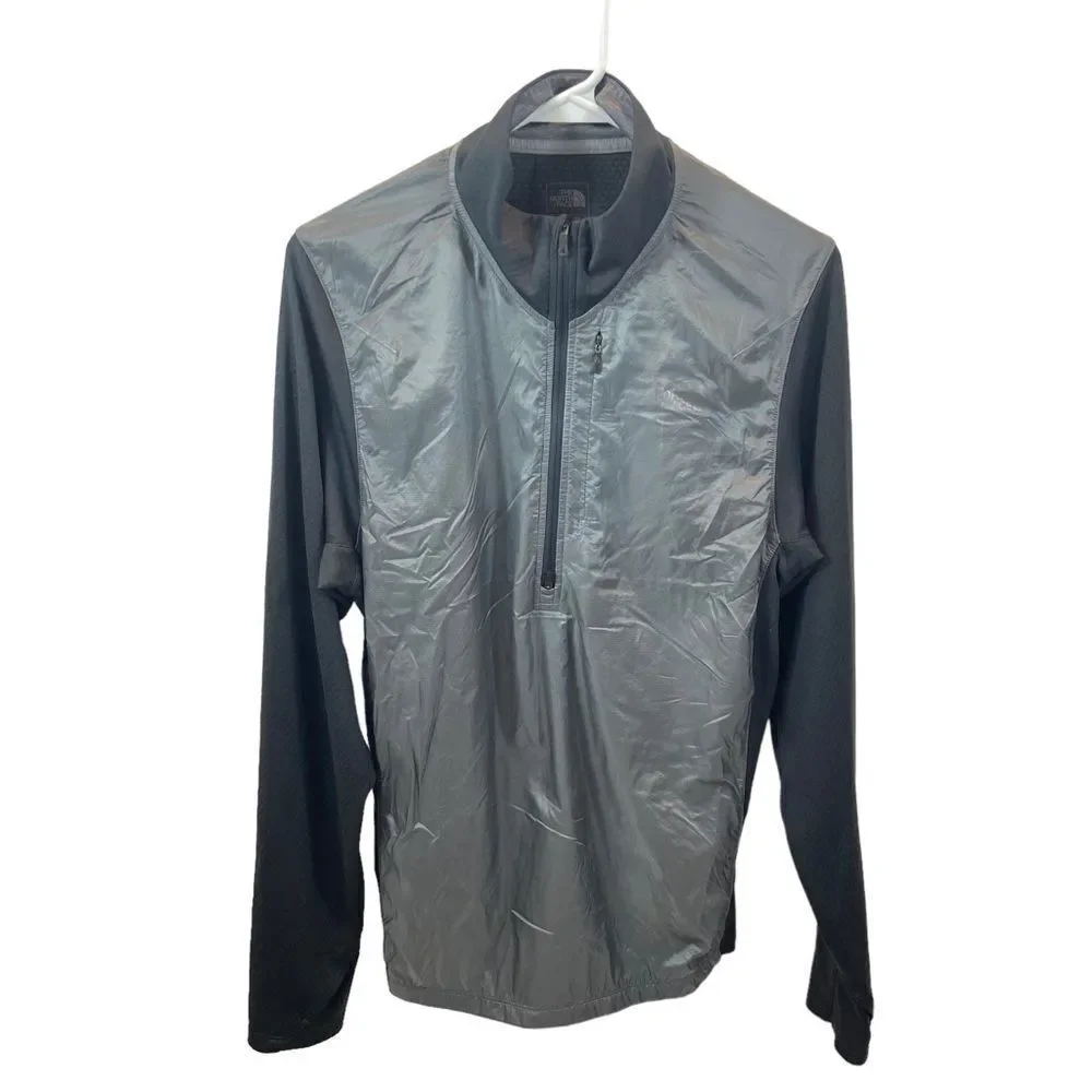 Men’s The North Face Mixed‎ Media Grey 1/4 Zipper Flashdry Jacket Size Medium